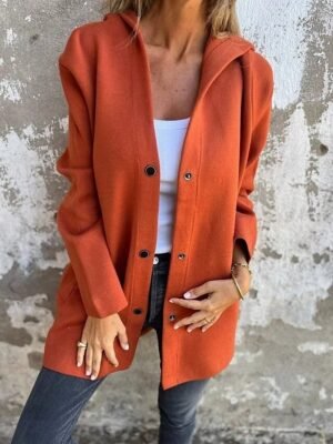 Casual Regular Fit Plain Hooded Long Sleeve Long Coat - Image 7