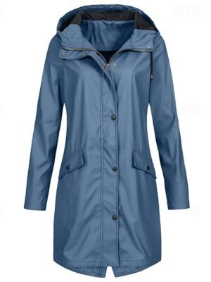 Casual Regular Fit Plain Hooded Long Sleeve Long Trench Coat - Image 7