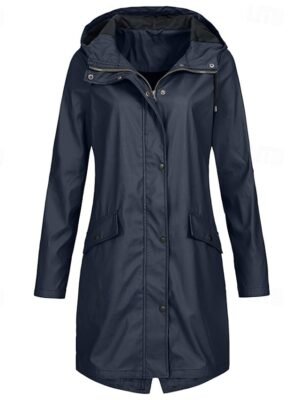 Casual Regular Fit Plain Hooded Long Sleeve Long Trench Coat - Image 8