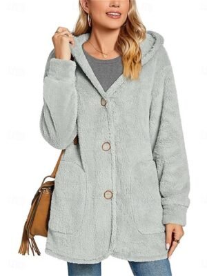 Casual Regular Fit Plain Hoodie Long Sleeve Fleece Coat - Image 1