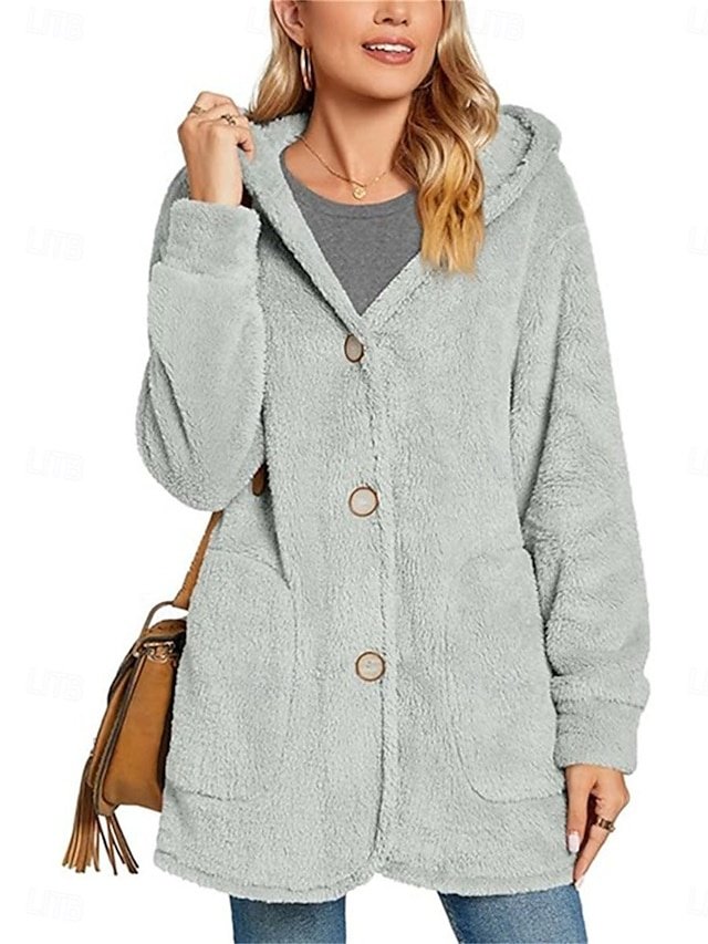 Casual Regular Fit Plain Hoodie Long Sleeve Fleece Coat - Image 1