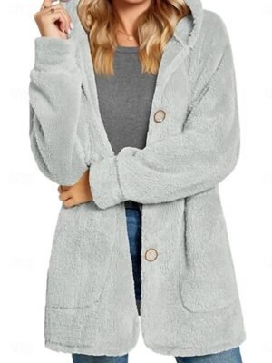 Casual Regular Fit Plain Hoodie Long Sleeve Fleece Coat - Image 3