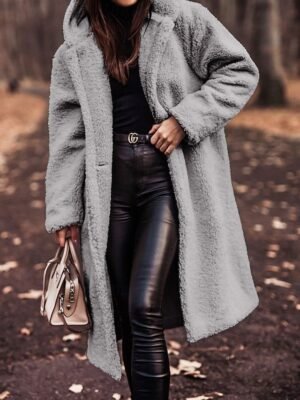 Casual Regular Fit Plain Hoodie Long Sleeve Long Fleece Jacket - Image 3