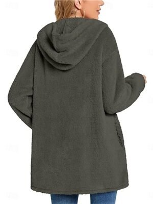Casual Regular Fit Plain Hoodie Long Sleeve Fleece Coat - Image 6