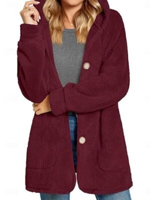 Casual Regular Fit Plain Hoodie Long Sleeve Fleece Coat - Image 8