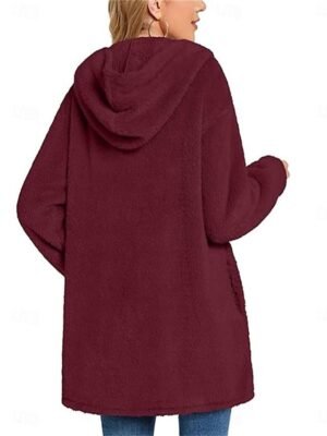 Casual Regular Fit Plain Hoodie Long Sleeve Fleece Coat - Image 9