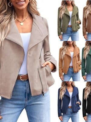 Casual Regular Fit Plain Lapel Long Sleeve Short Jacket - Image 1