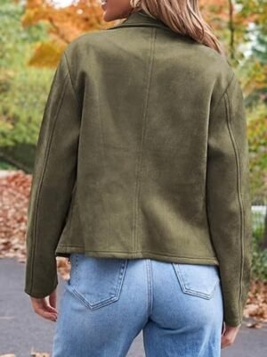 Casual Regular Fit Plain Lapel Long Sleeve Short Jacket - Image 10