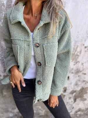 Casual Regular Fit Plain Lapel Long Sleeve Short Teddy Coat - Image 3