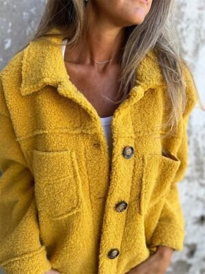 Casual Regular Fit Plain Lapel Long Sleeve Short Teddy Coat - Image 4