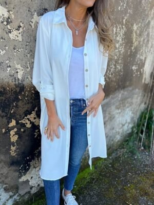 Casual Regular Fit Plain Lapel Long Sleeve Long Jacket - Image 4