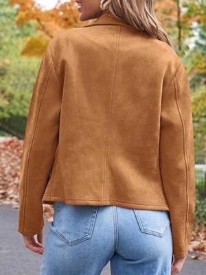 Casual Regular Fit Plain Lapel Long Sleeve Short Jacket - Image 7