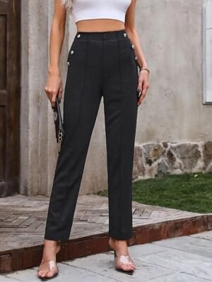 Casual Regular Fit Plain Long Breathable Work Trousers - Image 1