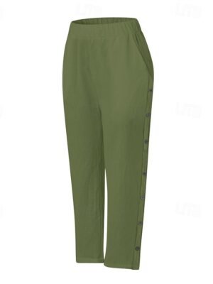 Casual Regular Fit Plain Mid Waist Cropped Ankle-Length Pants - Image 10