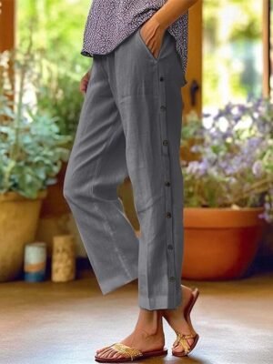 Casual Regular Fit Plain Mid Waist Cropped Ankle-Length Pants - Image 11