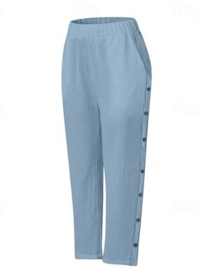 Casual Regular Fit Plain Mid Waist Cropped Ankle-Length Pants - Image 14