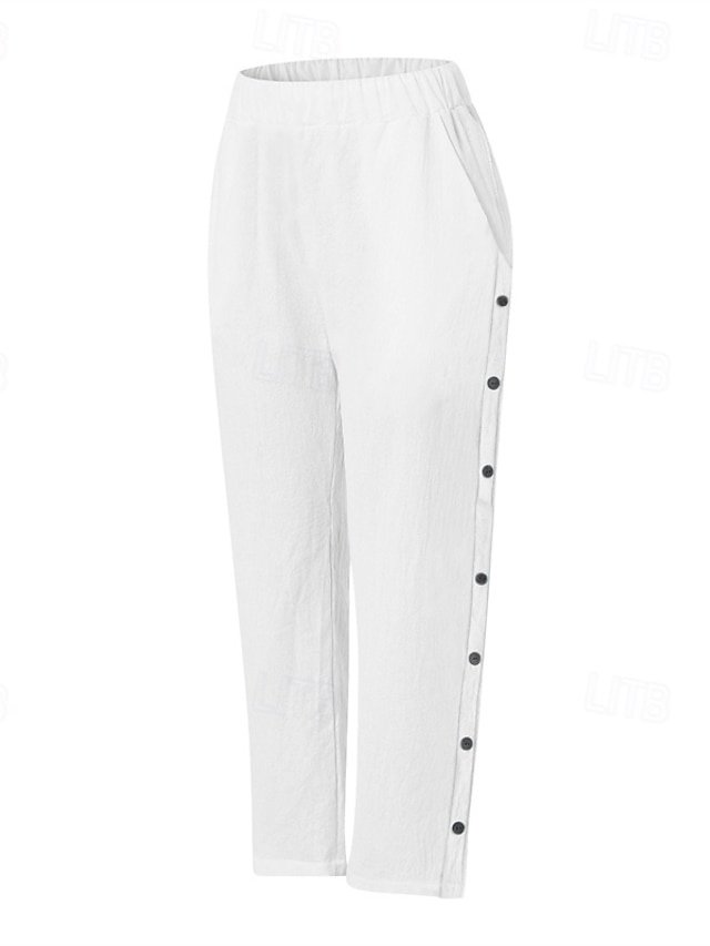 Casual Regular Fit Plain Mid Waist Cropped Ankle-Length Pants - Image 2
