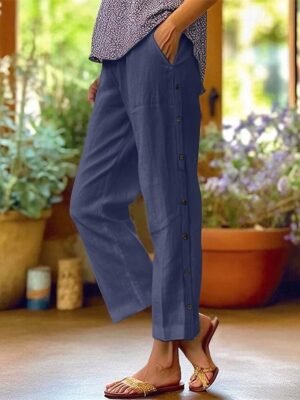 Casual Regular Fit Plain Mid Waist Cropped Ankle-Length Pants - Image 3