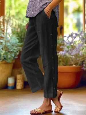 Casual Regular Fit Plain Mid Waist Cropped Ankle-Length Pants - Image 5