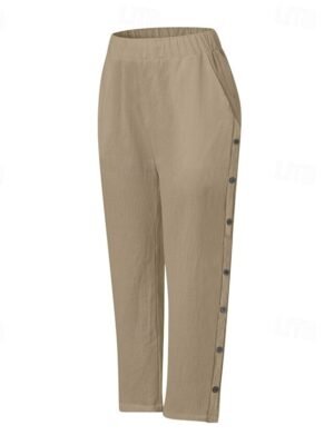 Casual Regular Fit Plain Mid Waist Cropped Ankle-Length Pants - Image 8