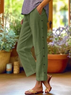 Casual Regular Fit Plain Mid Waist Cropped Ankle-Length Pants - Image 9
