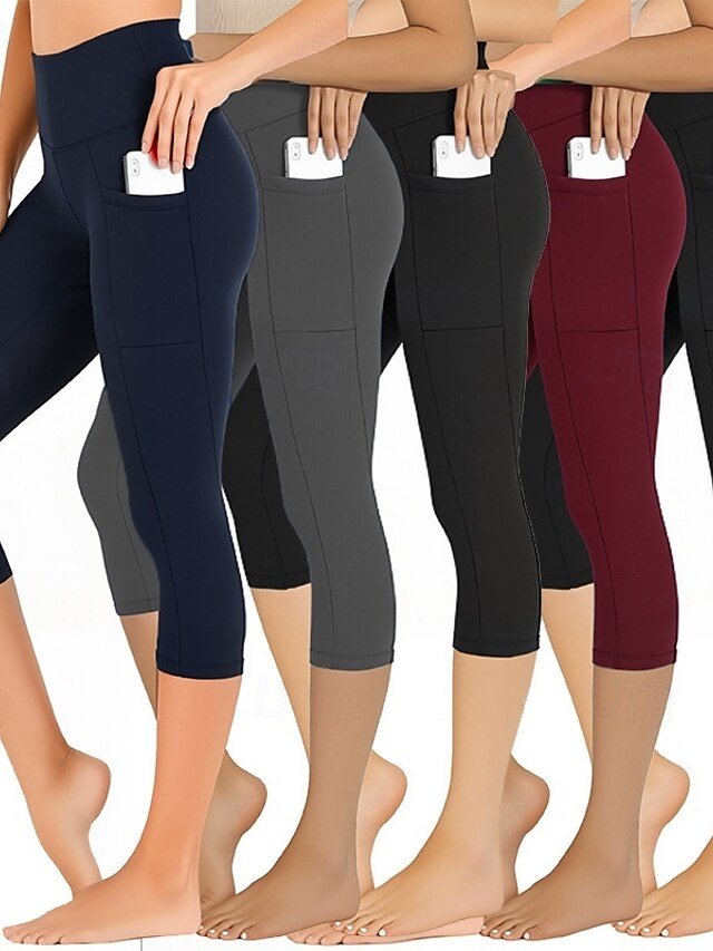 Casual Regular Fit Plain Natural Elastic Waist Capri Leggings - Image 1