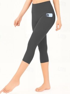 Casual Regular Fit Plain Natural Elastic Waist Capri Leggings - Image 2