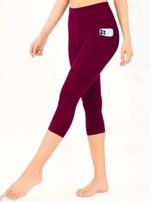 Casual Regular Fit Plain Natural Elastic Waist Capri Leggings - Image 3