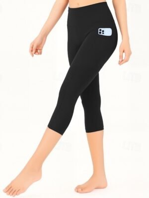 Casual Regular Fit Plain Natural Elastic Waist Capri Leggings - Image 4