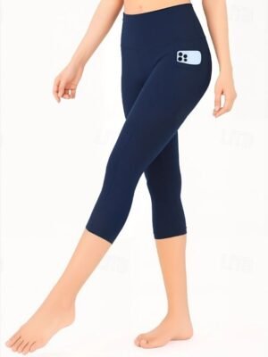 Casual Regular Fit Plain Natural Elastic Waist Capri Leggings - Image 5