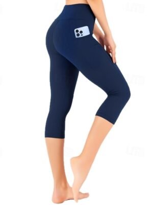 Casual Regular Fit Plain Natural Elastic Waist Capri Leggings - Image 6
