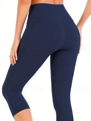 Casual Regular Fit Plain Natural Elastic Waist Capri Leggings - Image 7