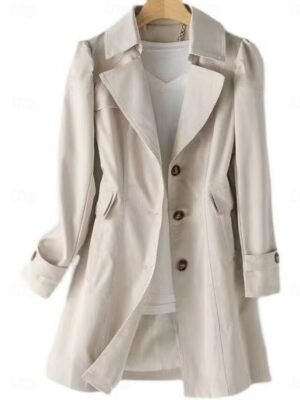 Casual Regular Fit Plain Notch Lapel Long Sleeve Long Trench Coat - Image 2