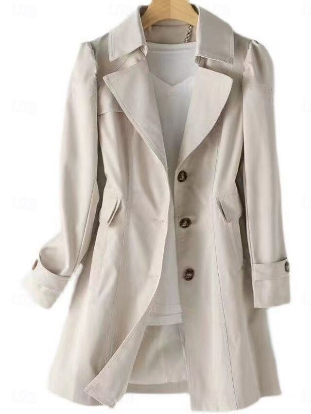 Casual Regular Fit Plain Notch Lapel Long Sleeve Long Trench Coat - Image 2