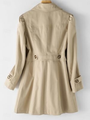 Casual Regular Fit Plain Notch Lapel Long Sleeve Long Trench Coat - Image 5