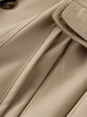 Casual Regular Fit Plain Notch Lapel Long Sleeve Long Trench Coat - Image 6