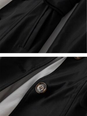 Casual Regular Fit Plain Notch Lapel Long Sleeve Long Trench Coat - Image 8