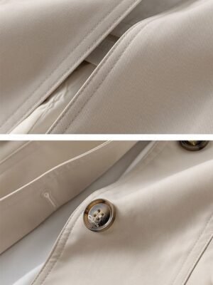 Casual Regular Fit Plain Notch Lapel Long Sleeve Long Trench Coat - Image 9