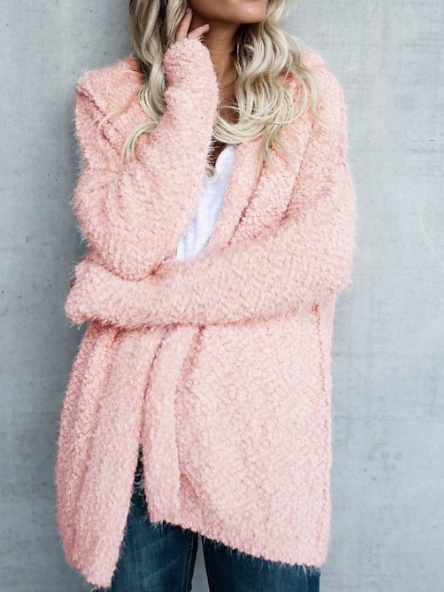 Casual Regular Fit Plain Open Front Long Hooded Long Sleeve Jacket - Image 1