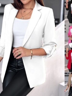 Casual Regular Fit Plain Open Front Long Sleeve Blazer - Image 1