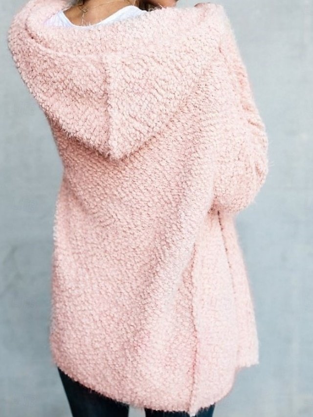 Casual Regular Fit Plain Open Front Long Hooded Long Sleeve Jacket - Image 2