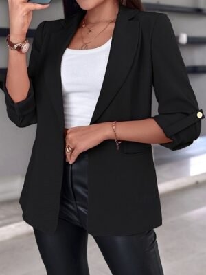 Casual Regular Fit Plain Open Front Long Sleeve Blazer - Image 2