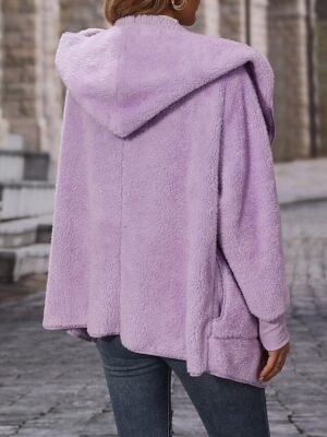 Casual Regular Fit Plain Open Front Long Sleeve Fleece Jacket - Image 2
