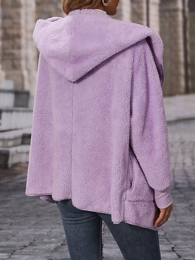 Casual Regular Fit Plain Open Front Long Sleeve Fleece Jacket - Image 2