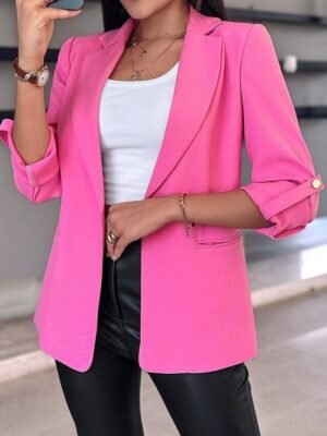 Casual Regular Fit Plain Open Front Long Sleeve Blazer - Image 5