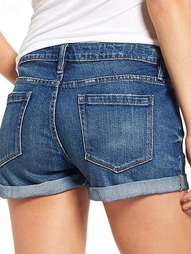 Casual Regular Fit Plain Pocket Natural Denim Shorts - Image 2