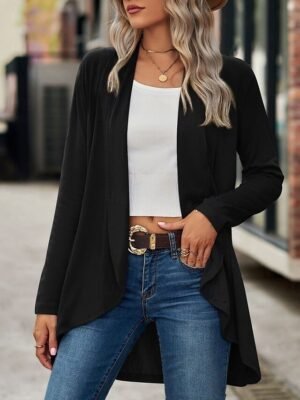 Casual Regular Fit Plain Shawl Collar Long Sleeve Jacket - Image 13