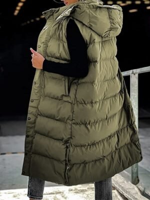 Casual Regular Fit Plain Sleeveless Long Hoodie Vest - Image 1