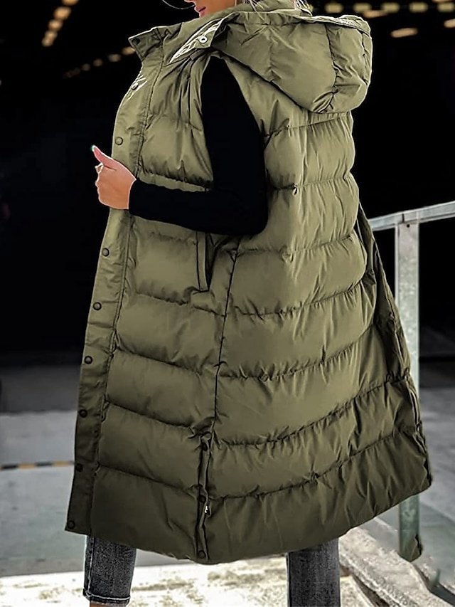 Casual Regular Fit Plain Sleeveless Long Hoodie Vest - Image 1