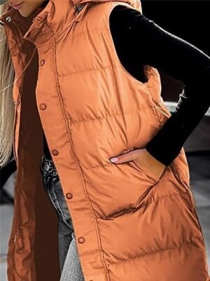 Casual Regular Fit Plain Sleeveless Long Hoodie Vest - Image 11